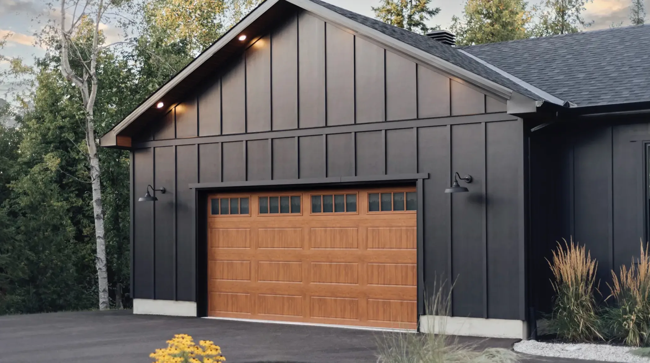 New garage doors Calgary style material colour and window options